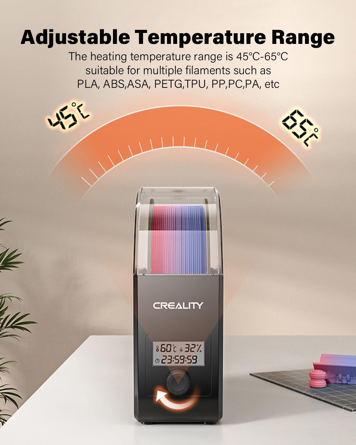 Creality Filament Dryer Box Pro 2.0 top view highlighting compact design