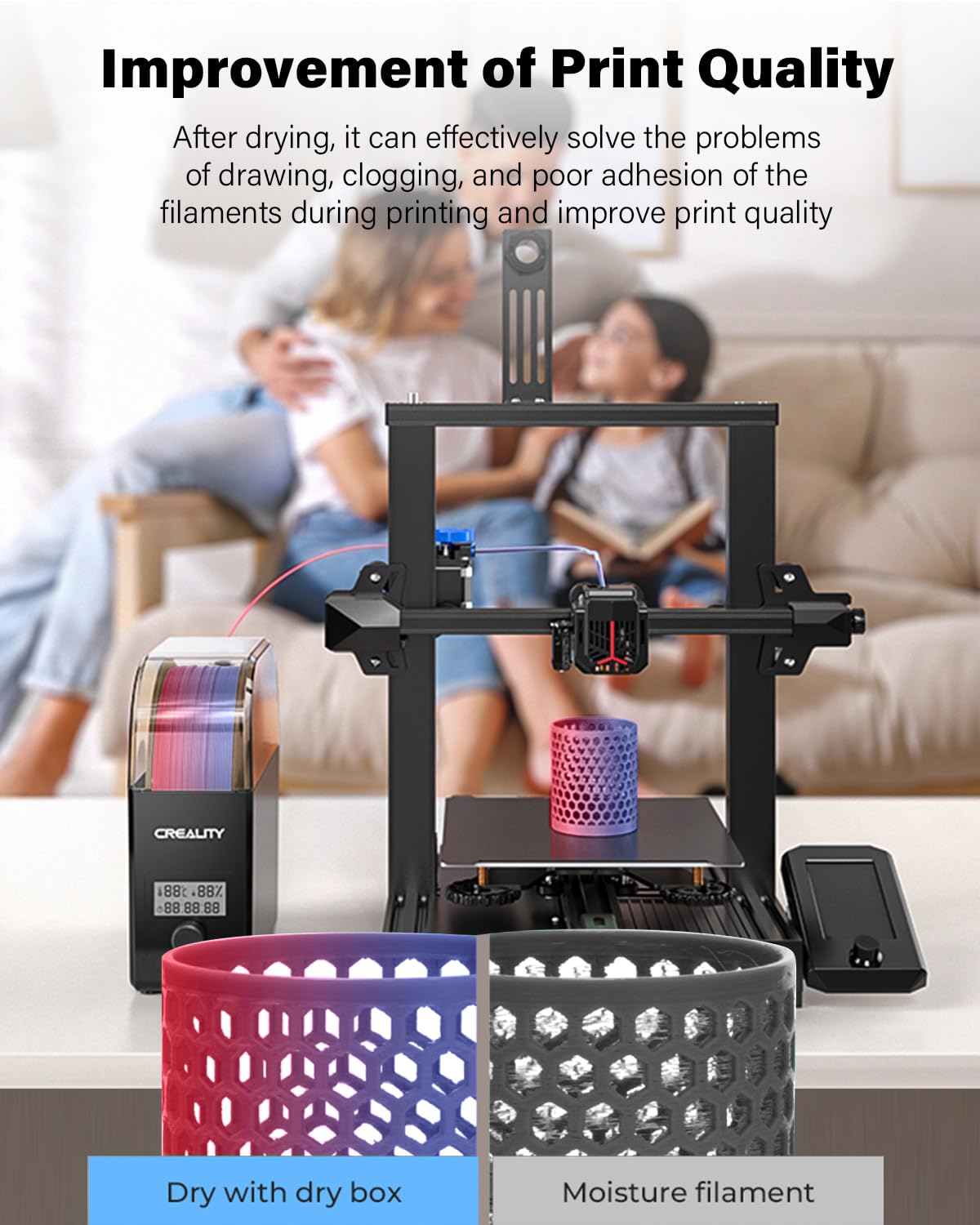 Creality Filament Dryer Box Pro 2.0 two-rollers design enabling printing while drying