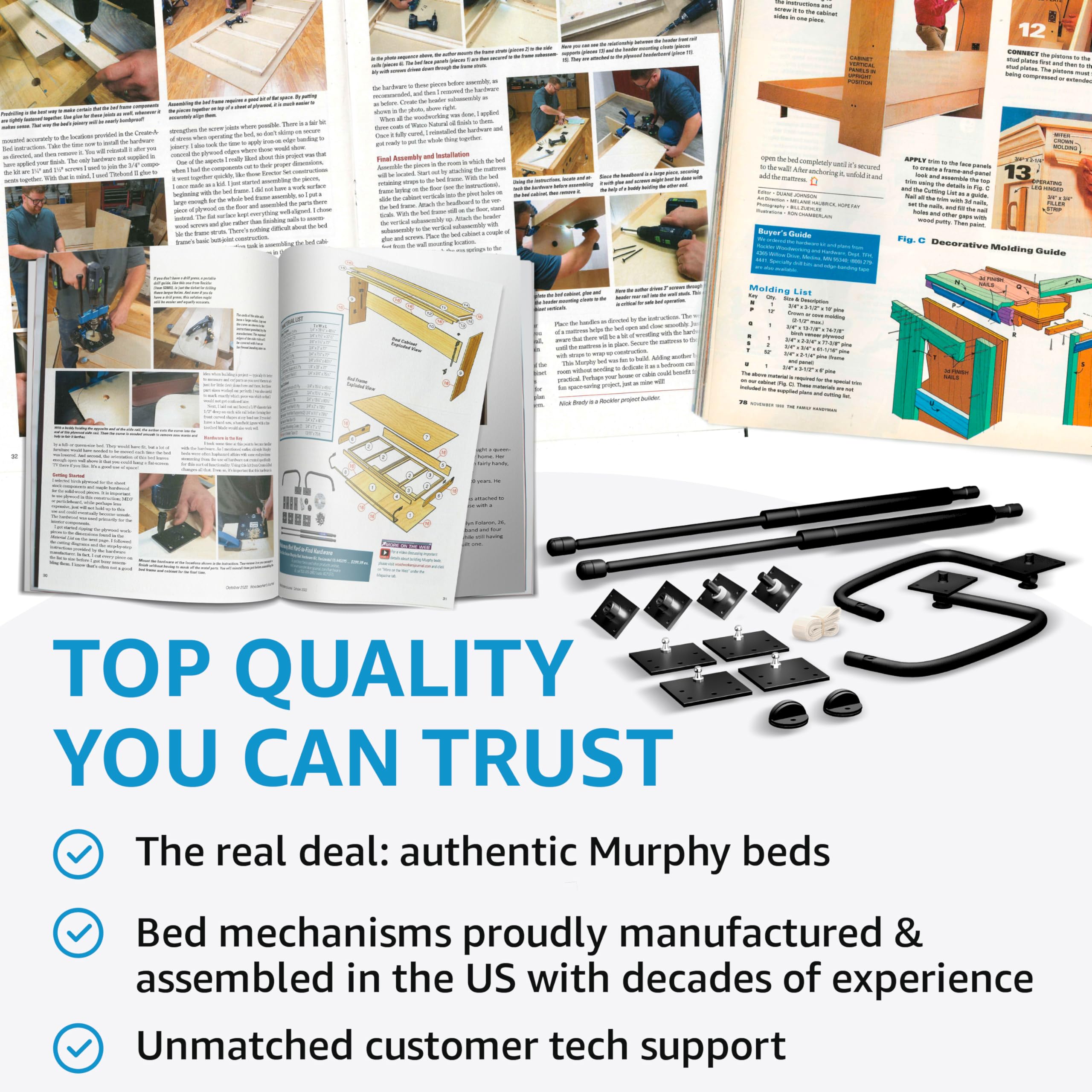 Package and shipping scene showcases the ready-to-build Create-A-Bed kit and guides.