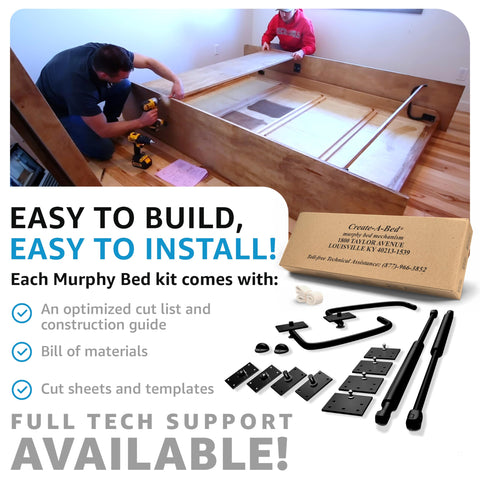 Hardware layout and dimensions in the Create-A-Bed Murphy kit support precise planning.