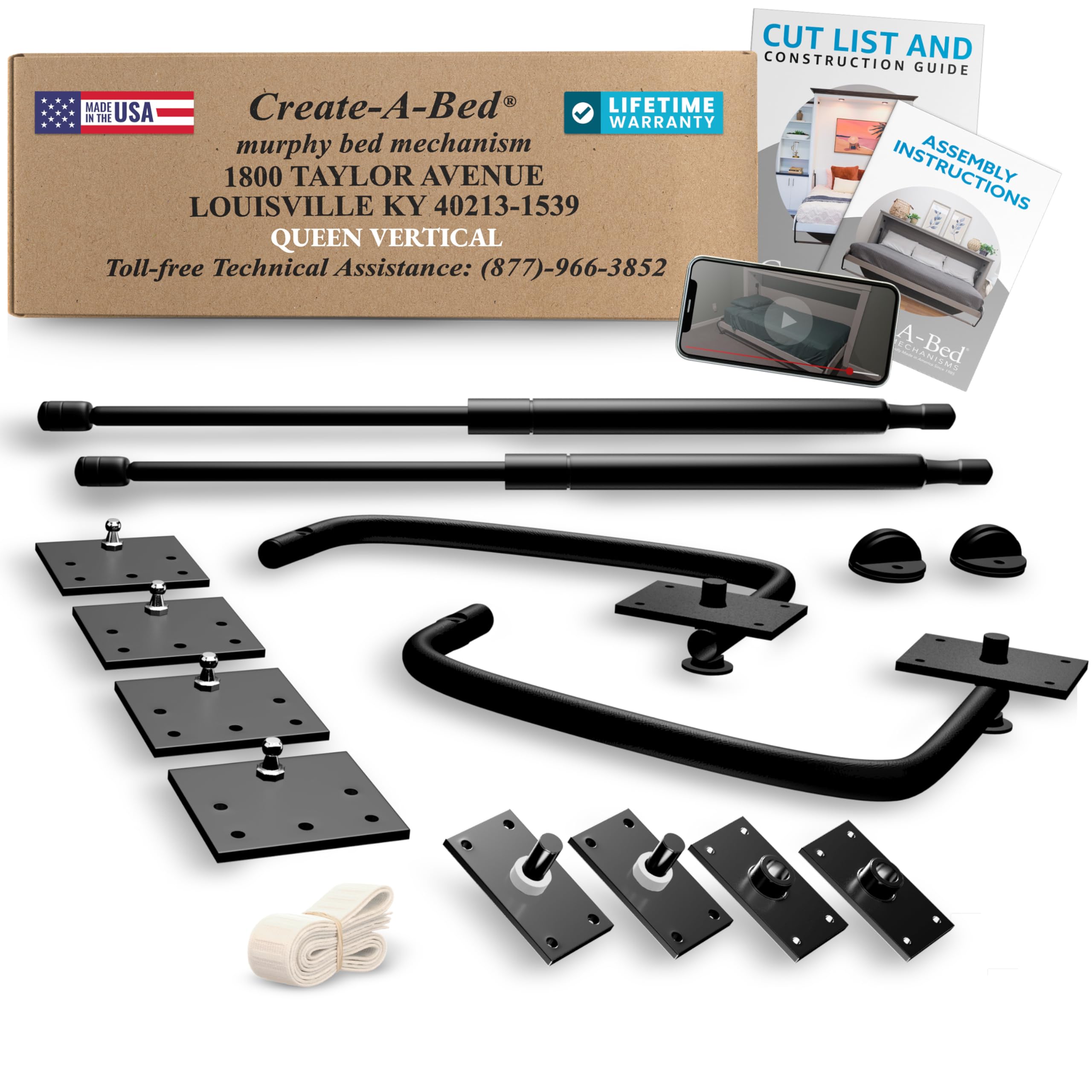 Create-A-Bed queen Murphy kit, vertical front view, space-saving solution for small rooms.