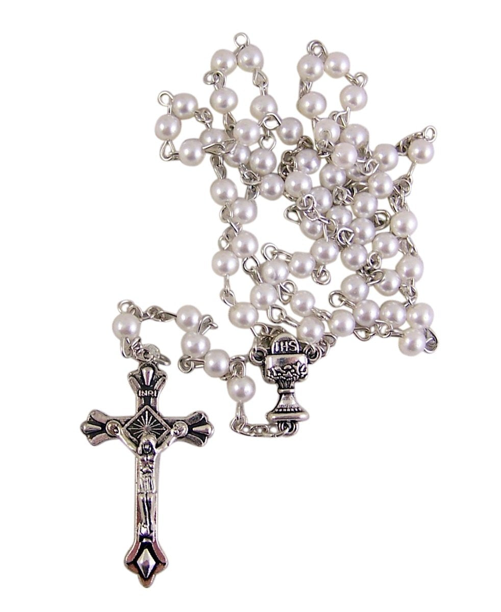 Creative Brands Faithworks 17-inch imitation white pearl rosary for devotion