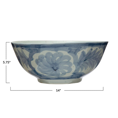 Creative Co-Op 14-inch stoneware bowl suitable for snacks or fruit.