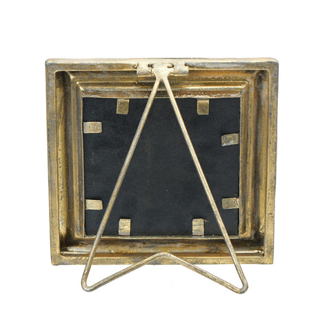 Creative Co-Op Antiqued Gold Square Frame compact dimensions suitable for shelves