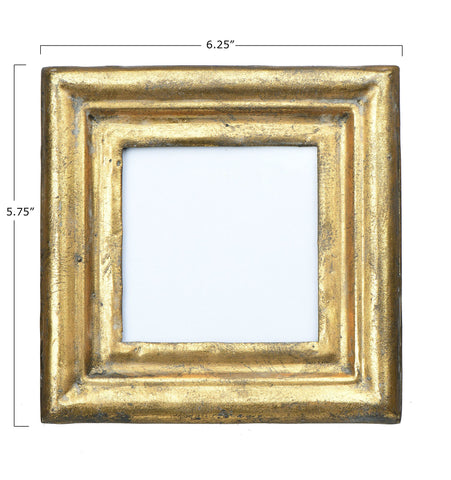 Creative Co-Op Antiqued Gold Square Frame easel stand supports stable tabletop display