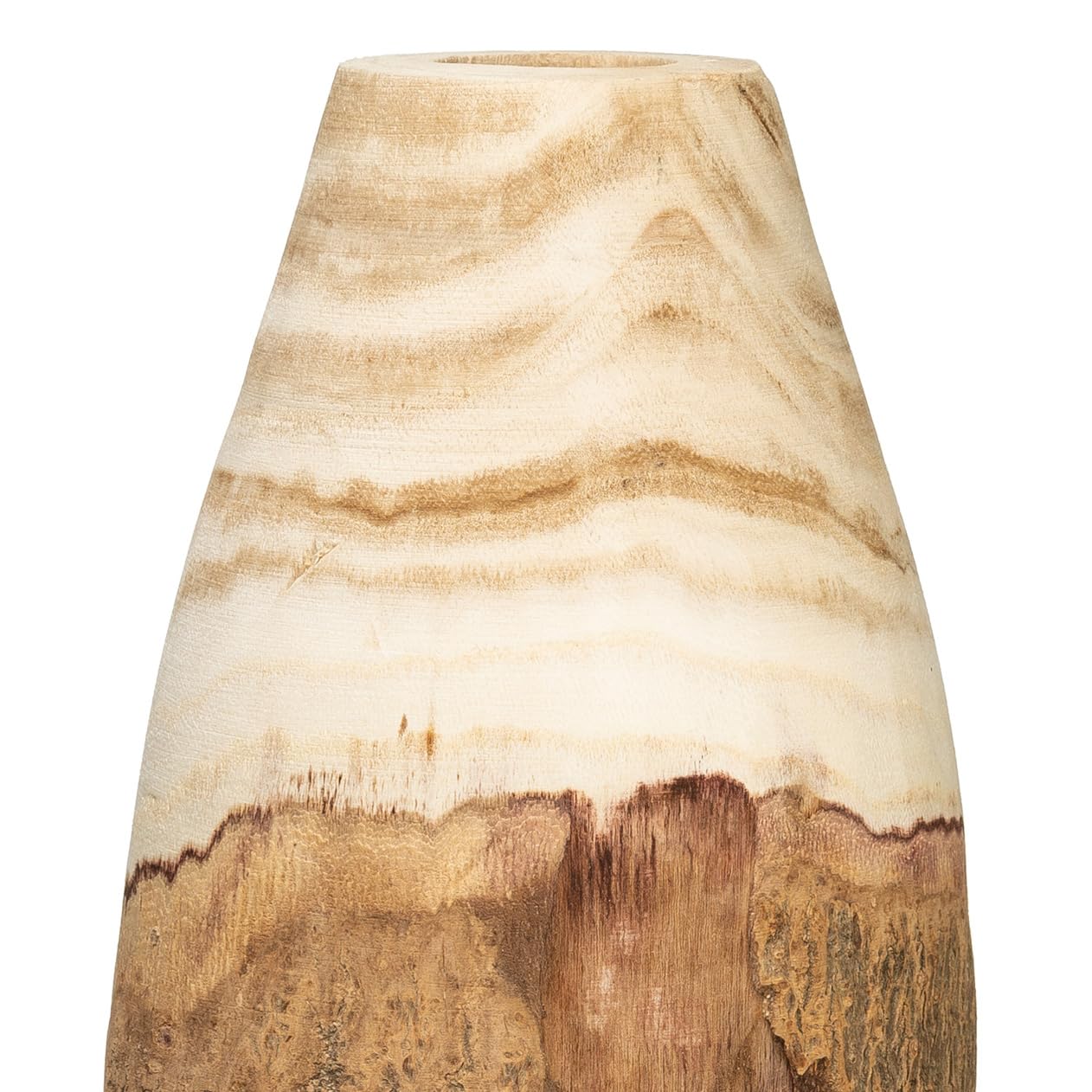 Creative Co-Op live-edge paulownia vase close-up highlighting natural grain