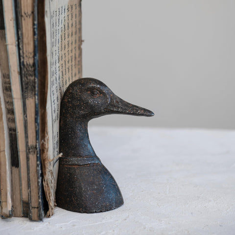Creative Co-Op collectible duck head bookend elevates shelf aesthetics