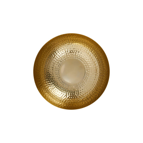 Dry-snacks friendly metal bowl in gold for casual nibble prep.