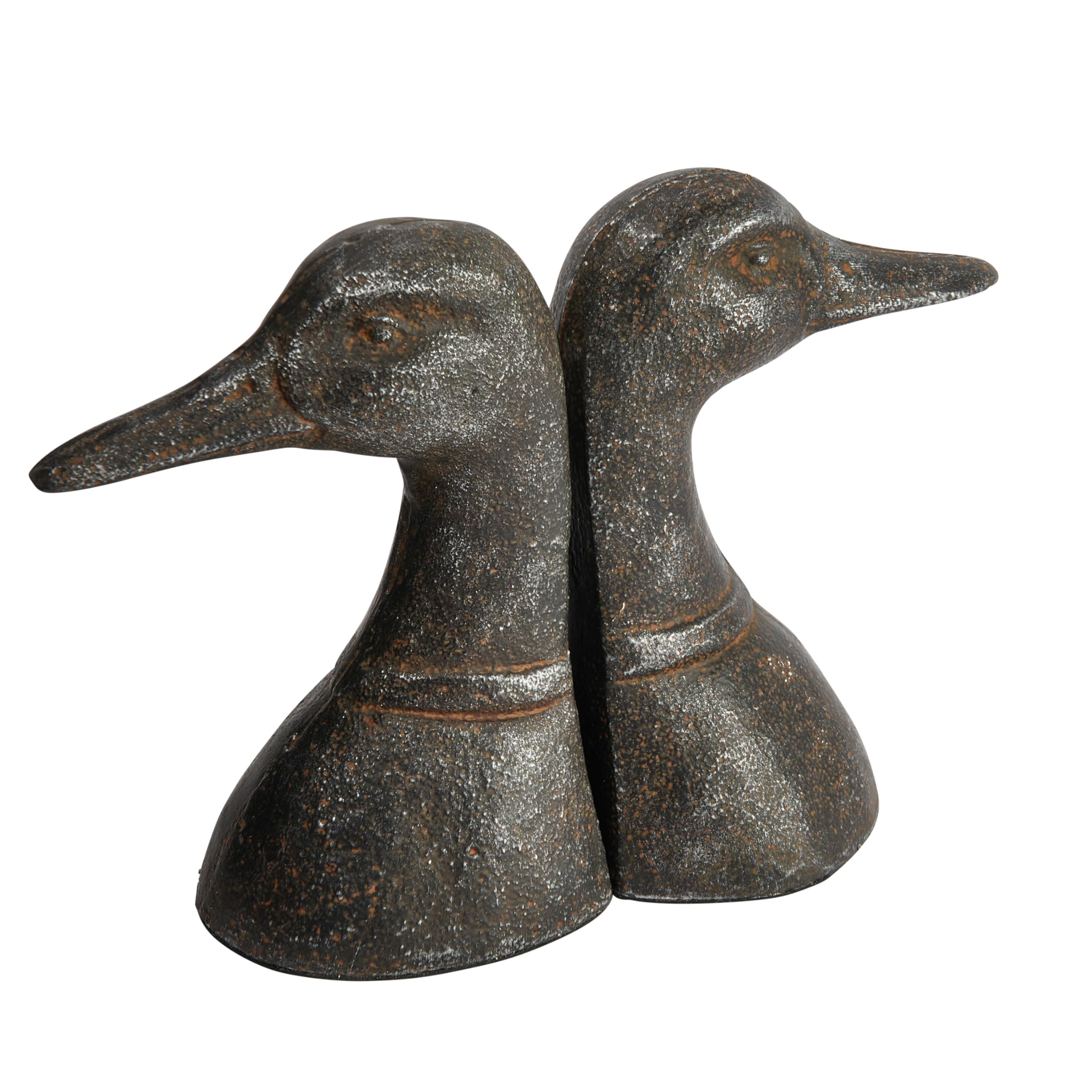 Creative Co-Op duck head bookend front view adds rugged lodge style to a shelf