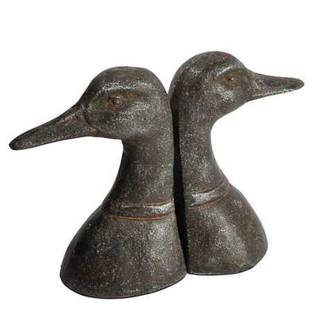 Creative Co-Op duck head bookend front view adds rugged lodge style to a shelf