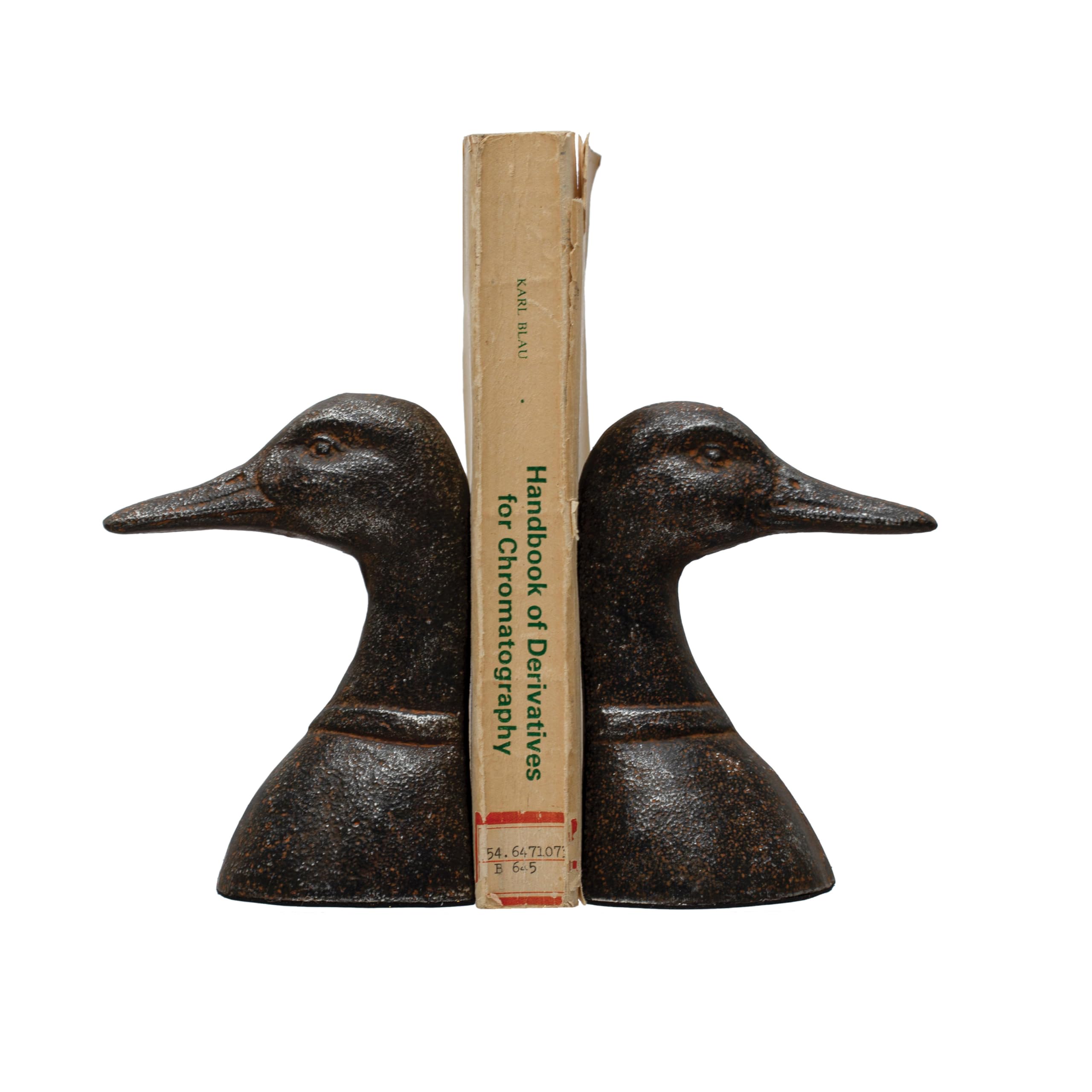 Creative Co-Op duck head bookend pair on shelf for versatile display