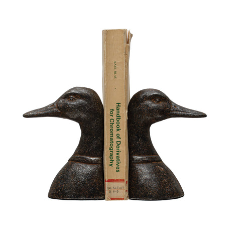 Creative Co-Op duck head bookend pair on shelf for versatile display