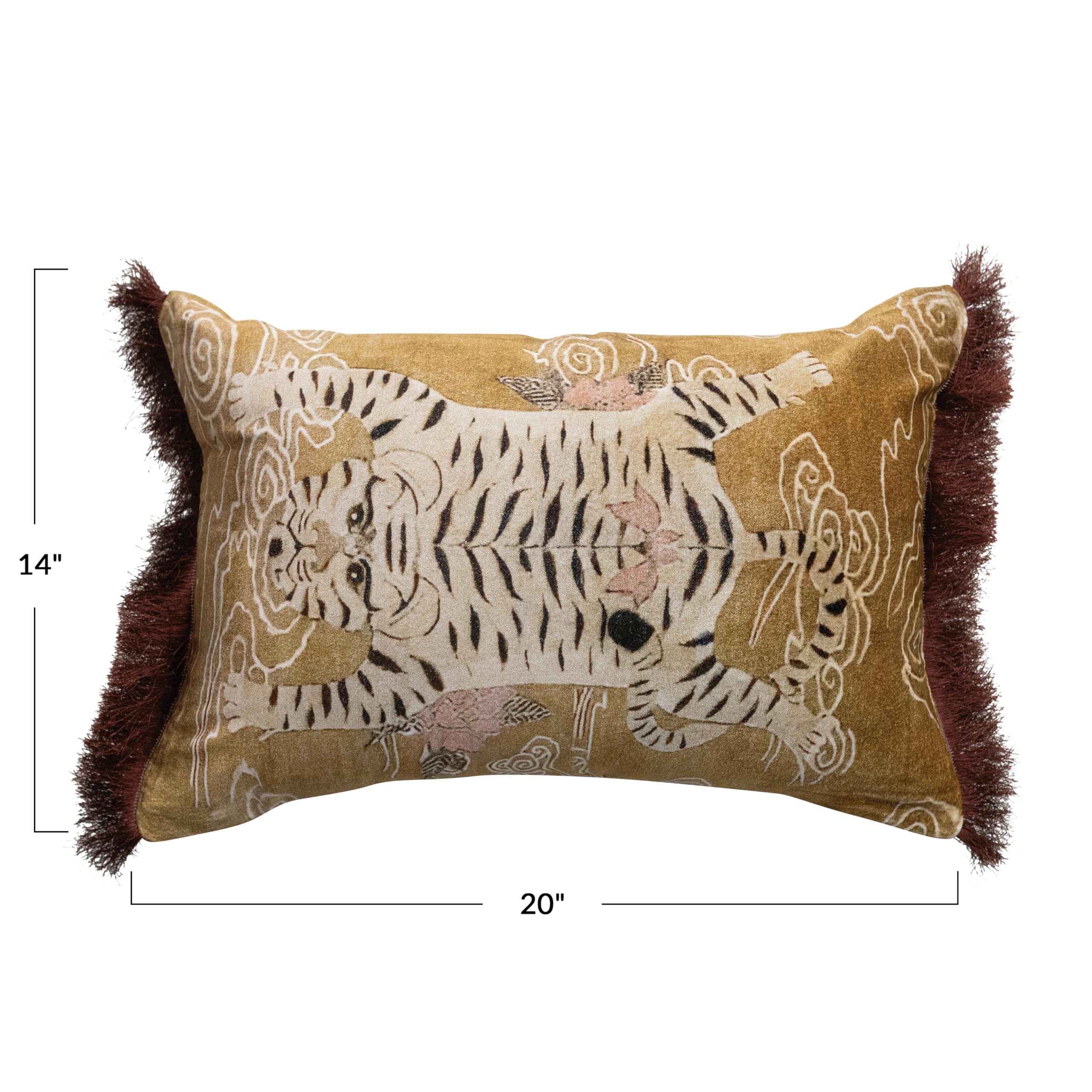 Creative Co-Op fringe detail on cotton velvet pillow adds dynamic texture.