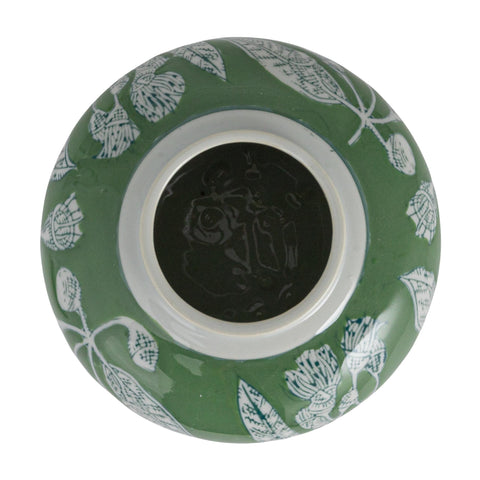 Creative Co-Op ginger jar features floral pattern for traditional or coastal interiors.