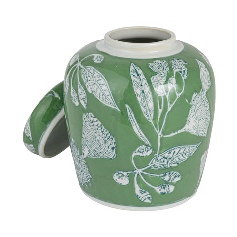 Creative Co-Op ginger jar on mantel adds timeless decorative appeal.