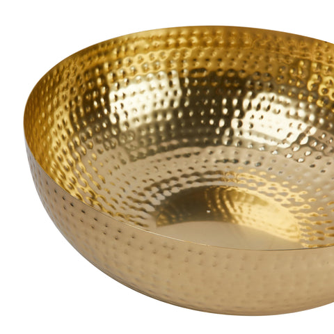 Gold finish bowl shown in a table setting for a dramatic centerpiece.
