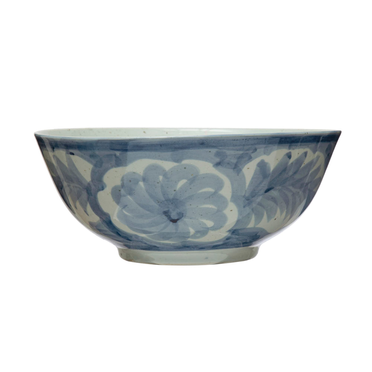 Creative Co-Op hand-painted stoneware bowl with blue floral design, ideal as a centerpiece.