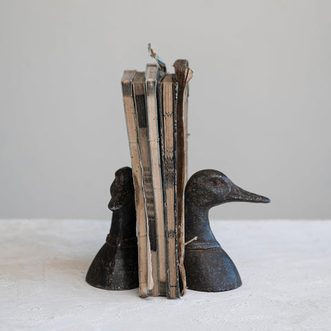 Creative Co-Op heavy metal bookend duck head supports varied book sizes