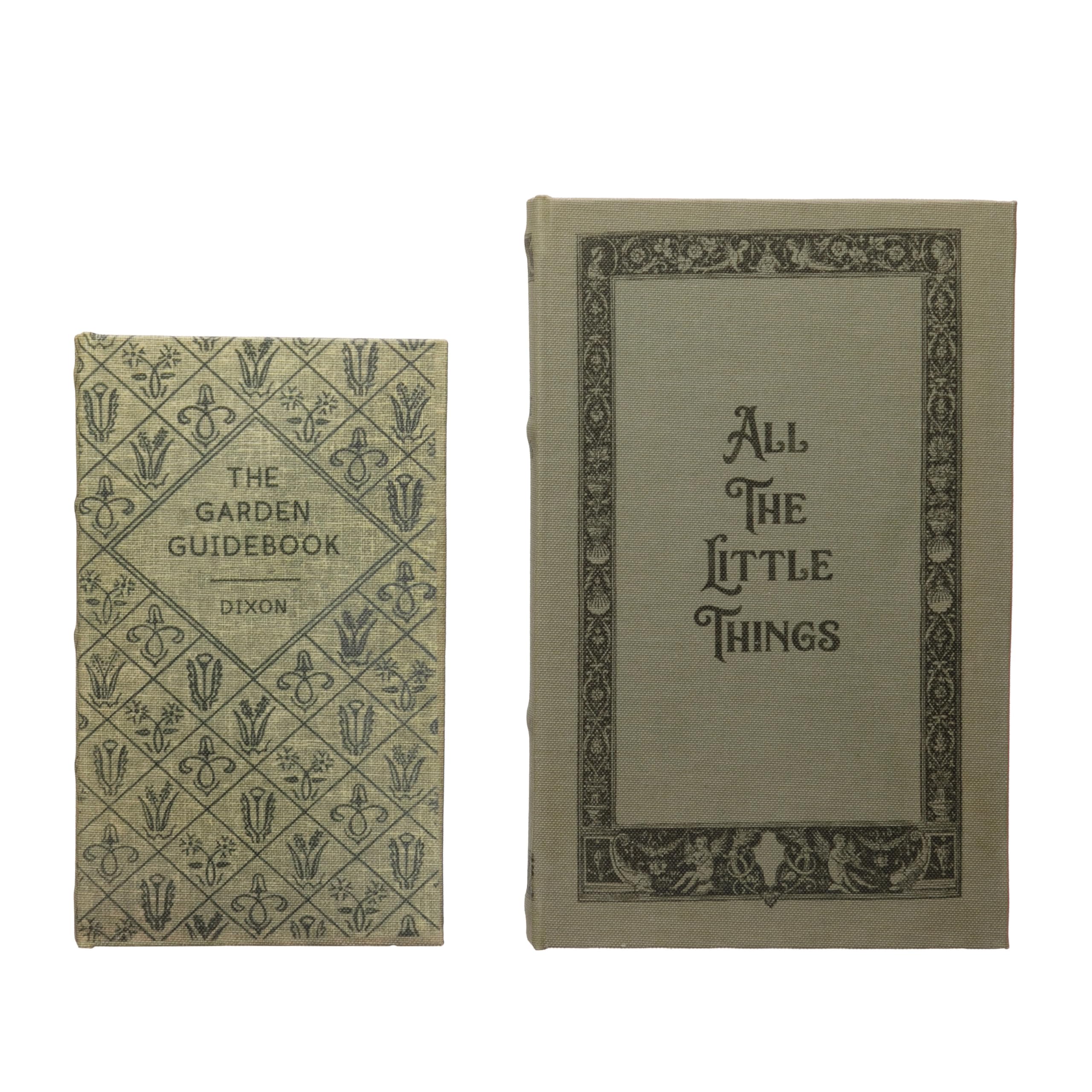 Creative Co-Op MDF and canvas book boxes set of two organized keepsakes on a table.