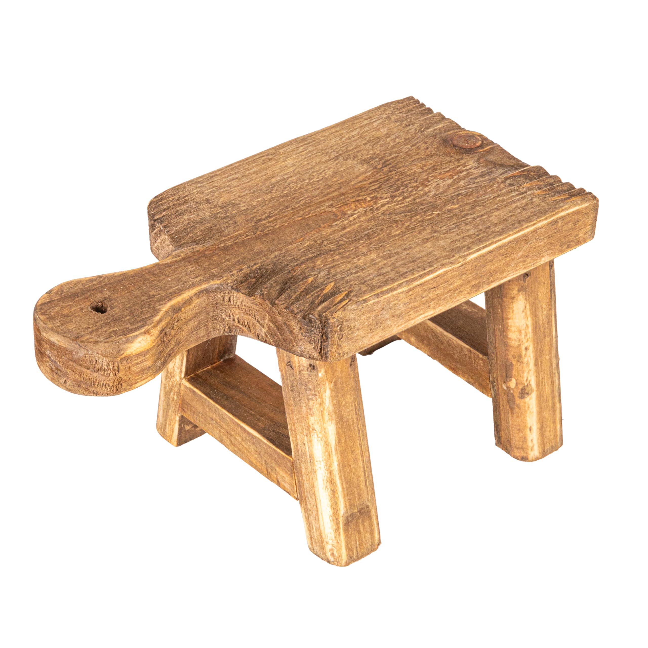 Creative Co-Op wood-grain pedestal elevates decor items for stylish shelf styling.