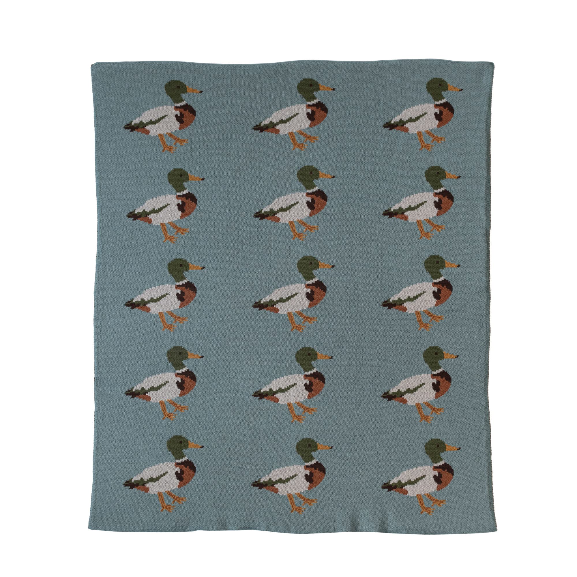 Creative Co-Op soft cotton knit baby blanket with duck print for cuddling.