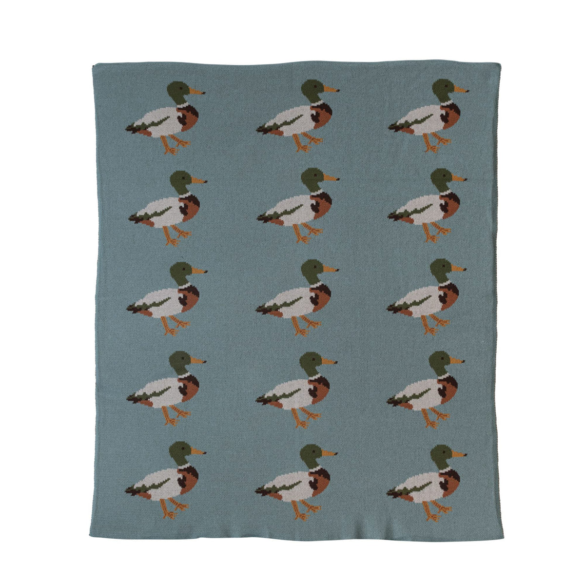 Creative Co-Op soft cotton knit baby blanket with duck print for cuddling.