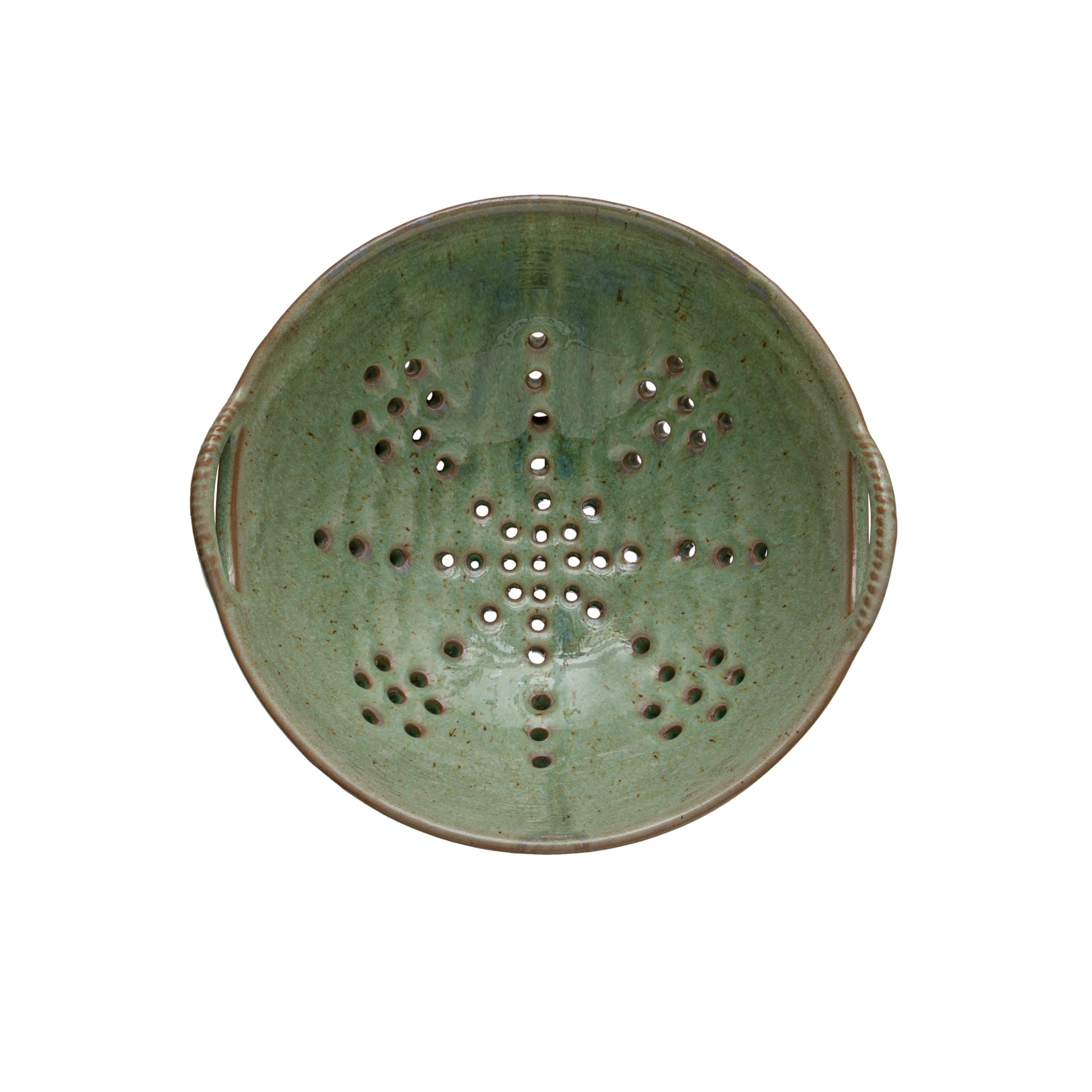 Creative Co-Op aqua glaze berry bowl on table enhances natural decor.