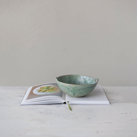 Creative Co-Op berry bowl side view highlights integrated handles.