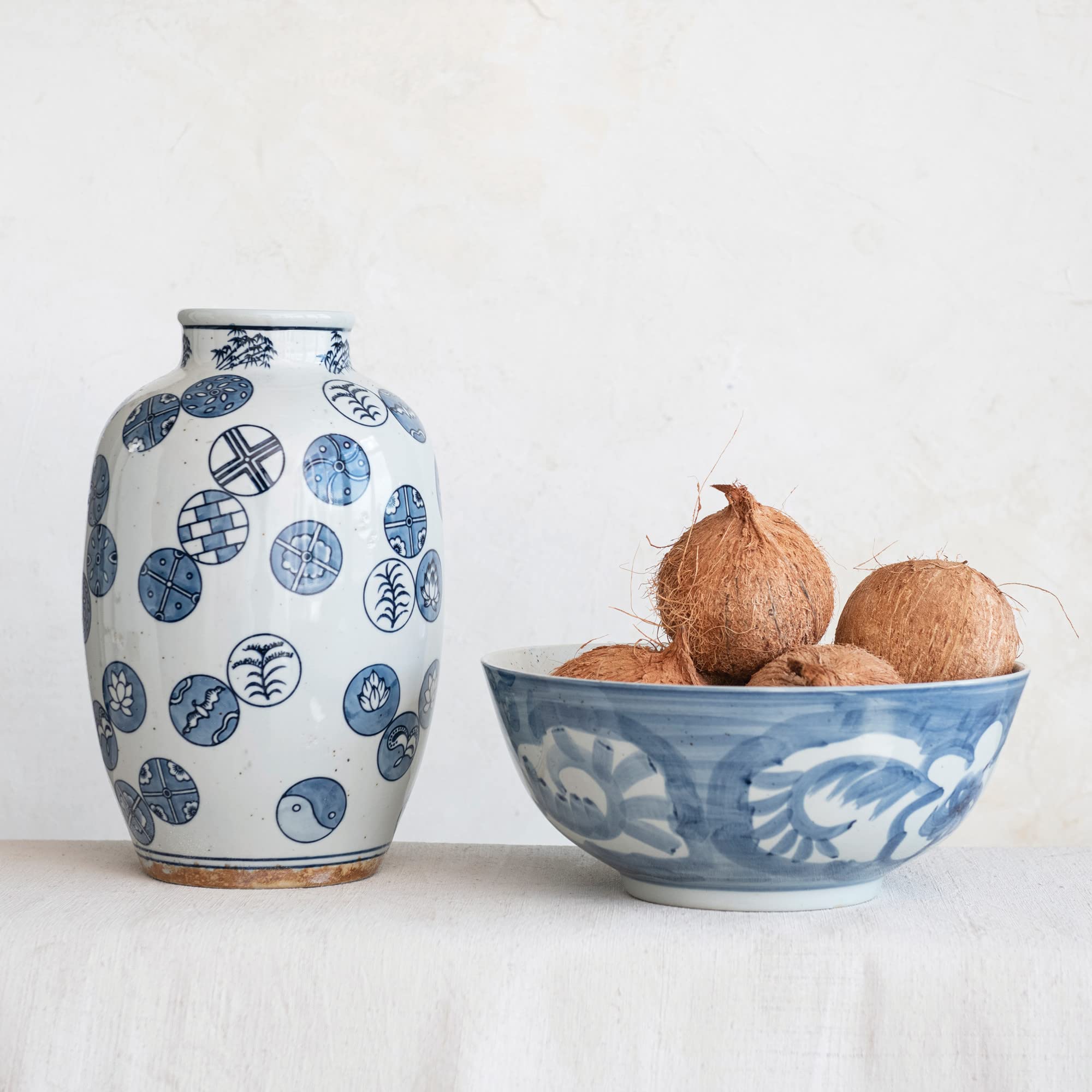 Creative Co-Op stoneware bowl with watercolor florals for table charm.