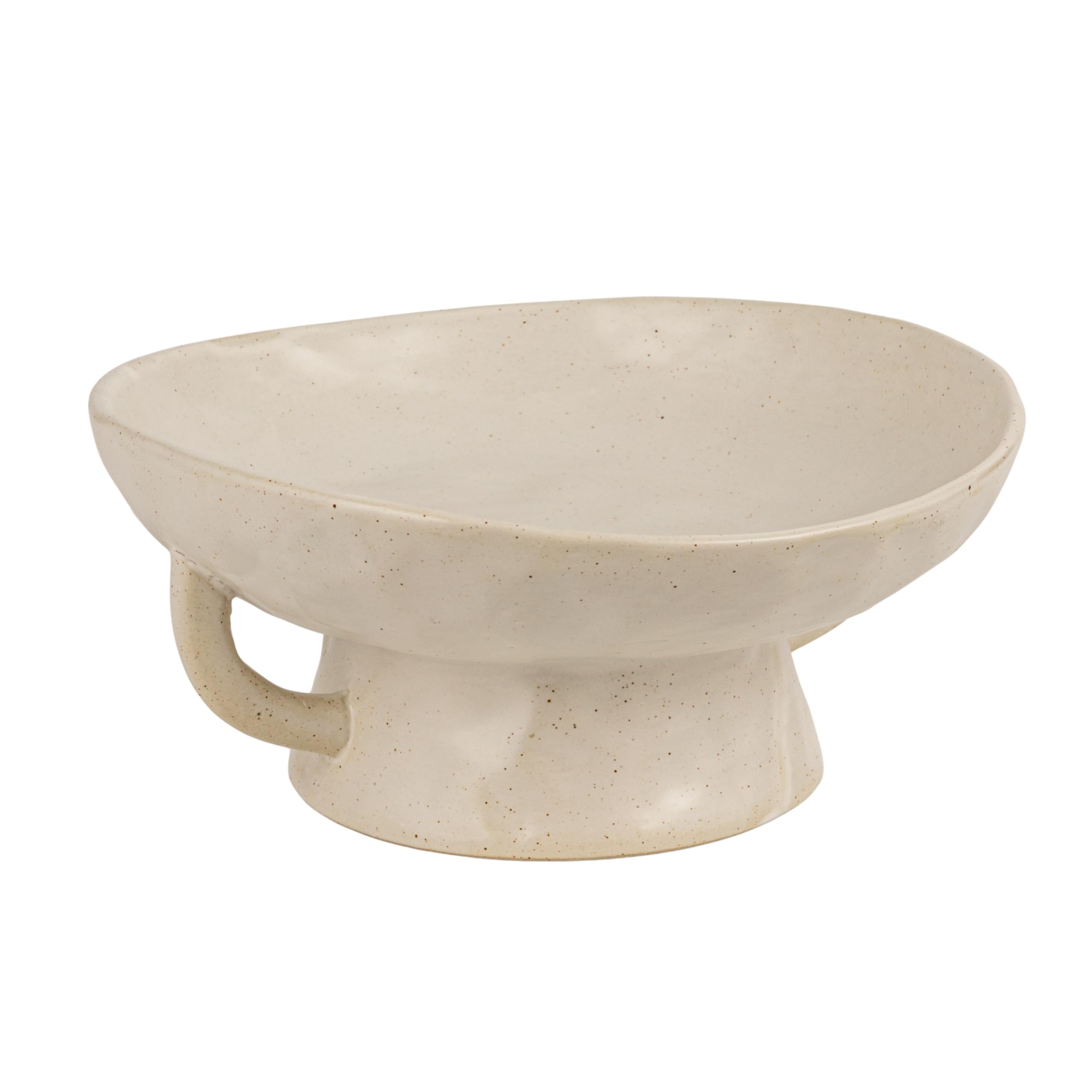 Creative Co-Op stoneware pedestal bowl with handles for an elevated counter display