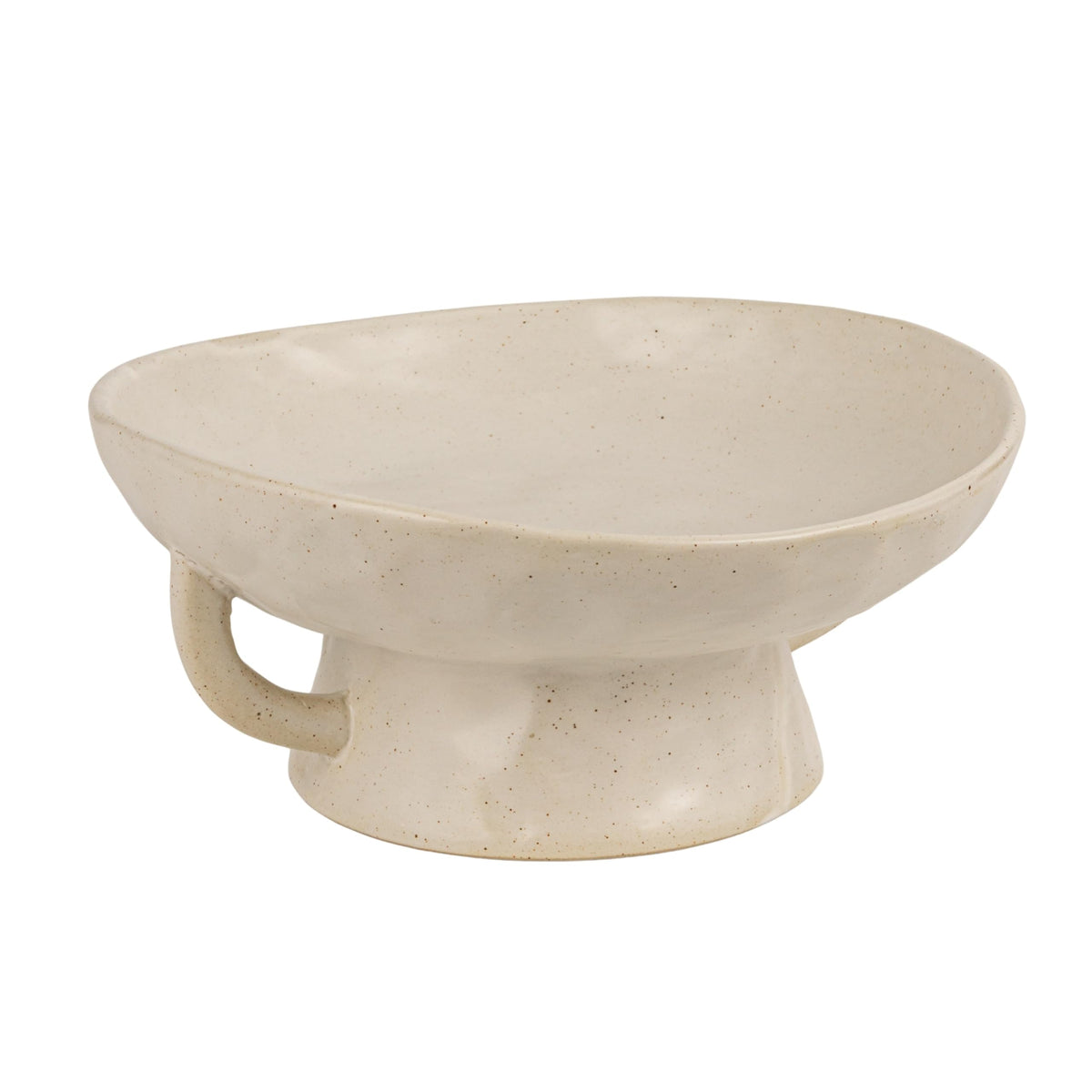 Creative Co-Op stoneware pedestal bowl with handles for an elevated counter display