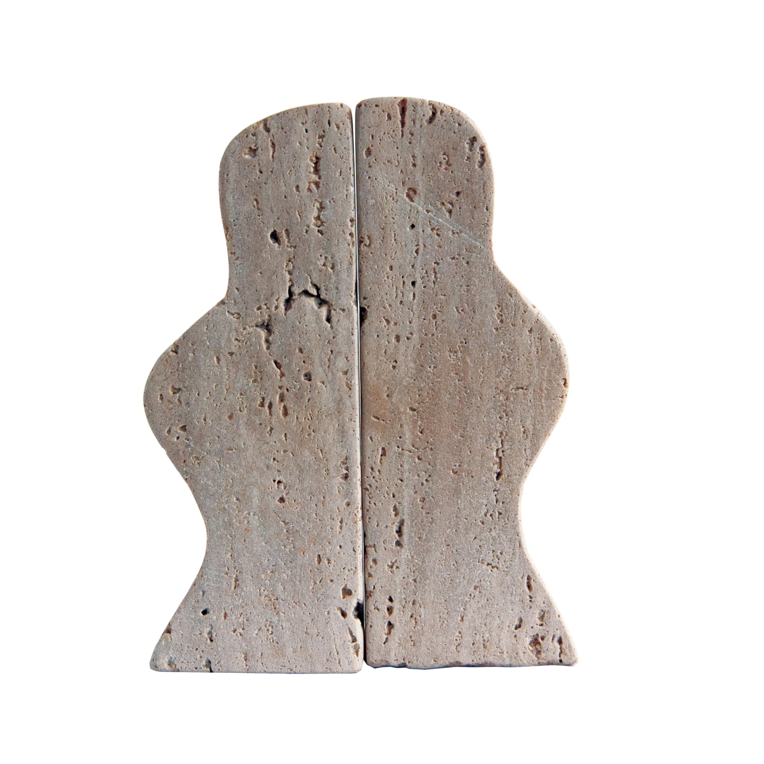 Creative Co-Op travertine wave bookends viewed from front on a desk