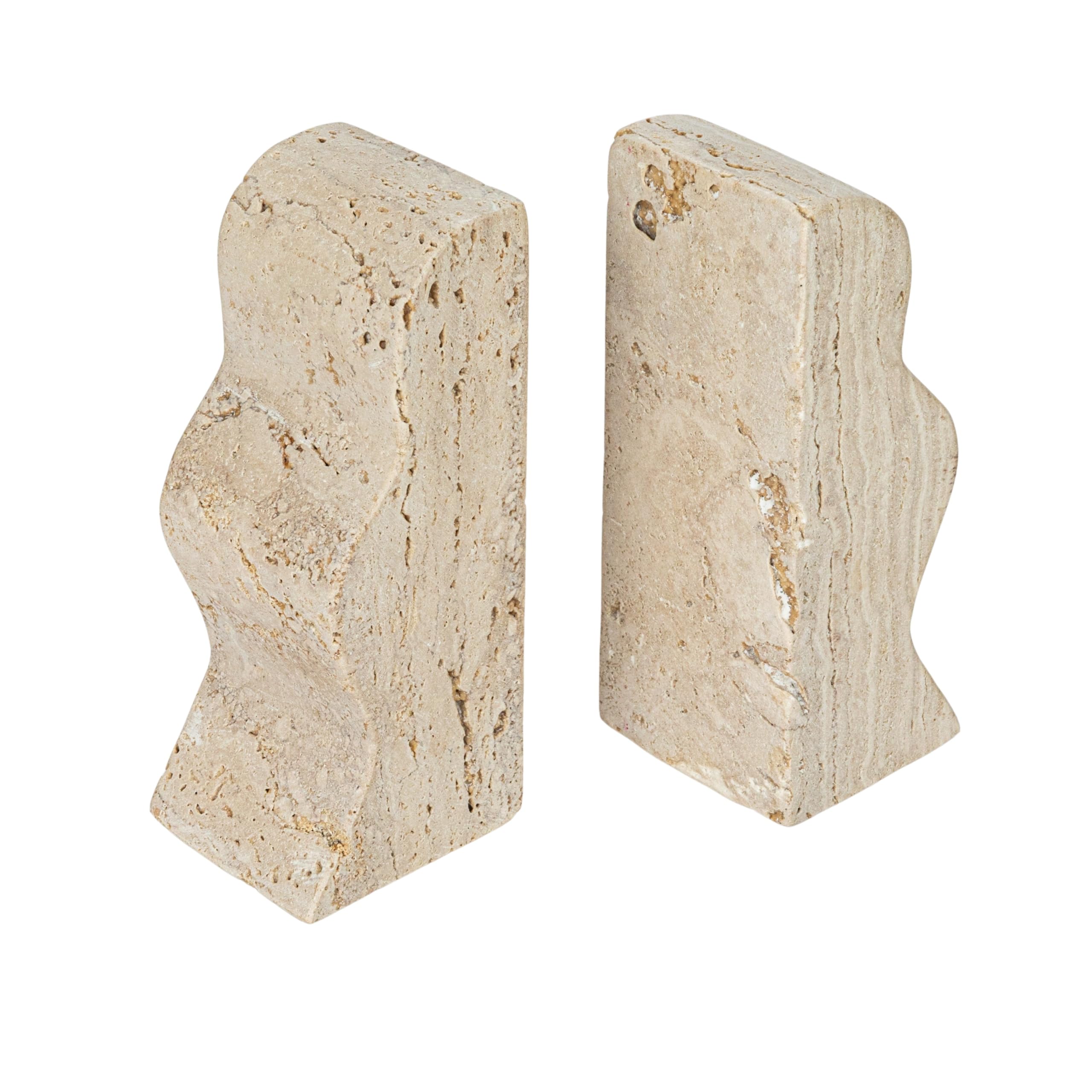 Creative Co-Op Travertine Wave Bookends pair supporting books with natural elegance on a shelf