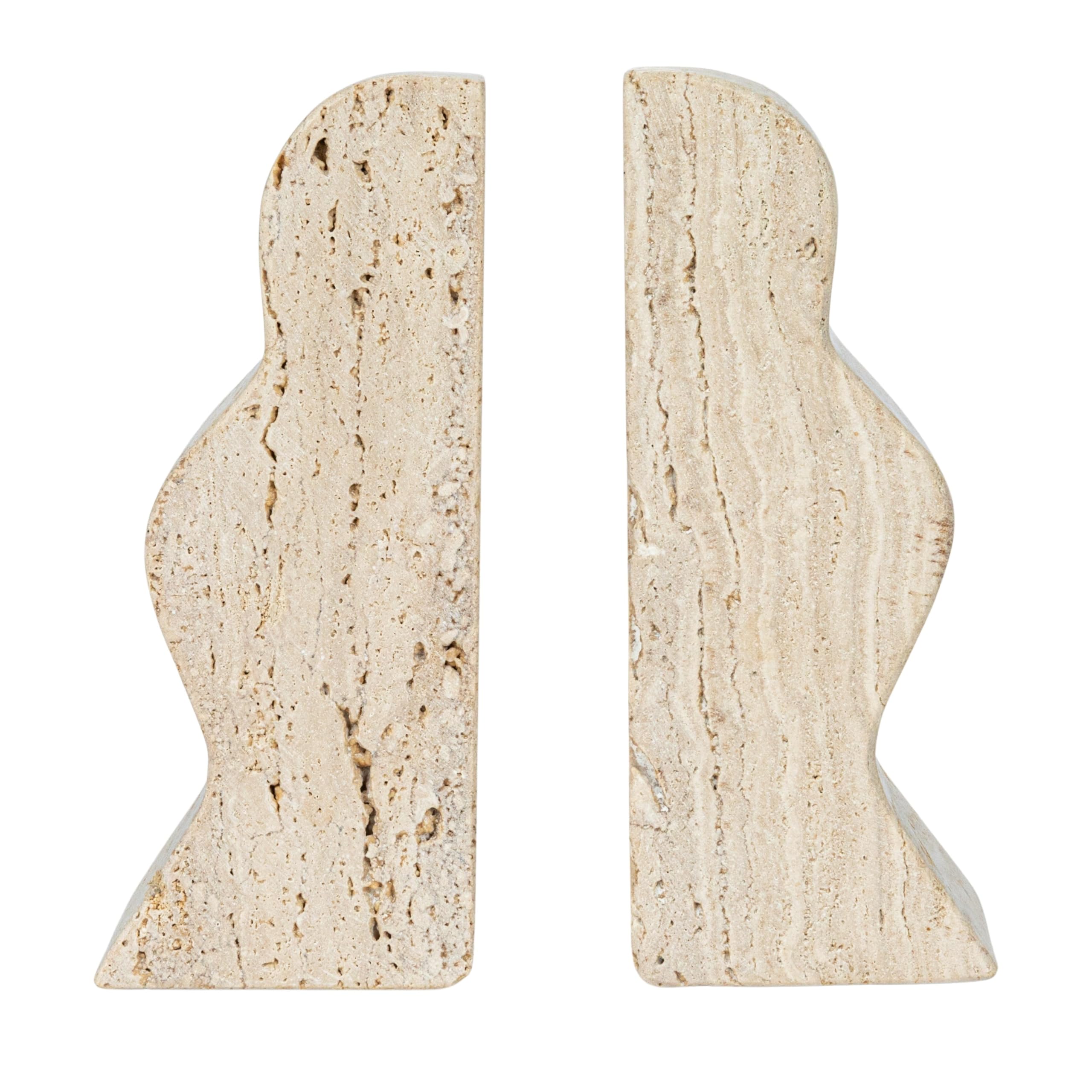 Creative Co-Op travertine wave bookends demonstrate durable natural stone quality