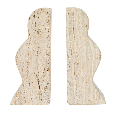 Creative Co-Op travertine wave bookends demonstrate durable natural stone quality
