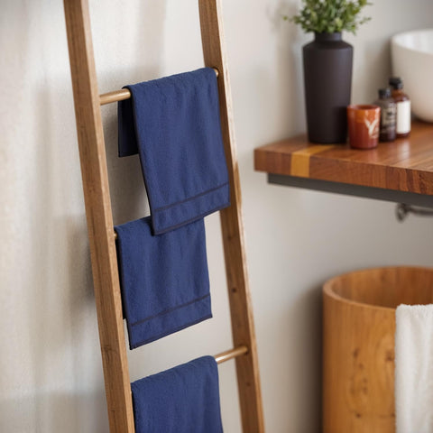 Creative Scents navy fingertip towels, quick-drying and highly absorbent for daily routines.