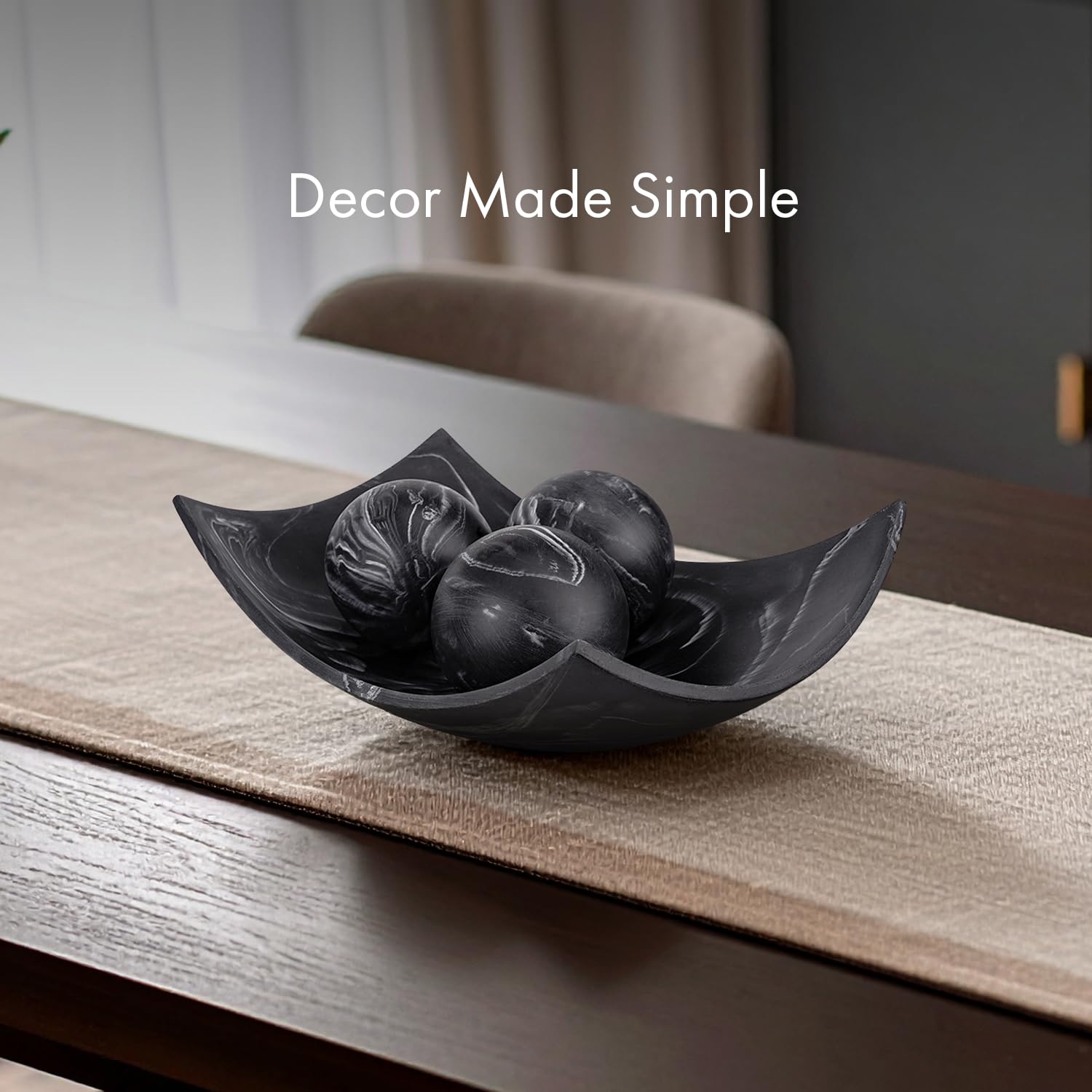 Creative Scents fruit bowl in black marble finish for a chic counter display.