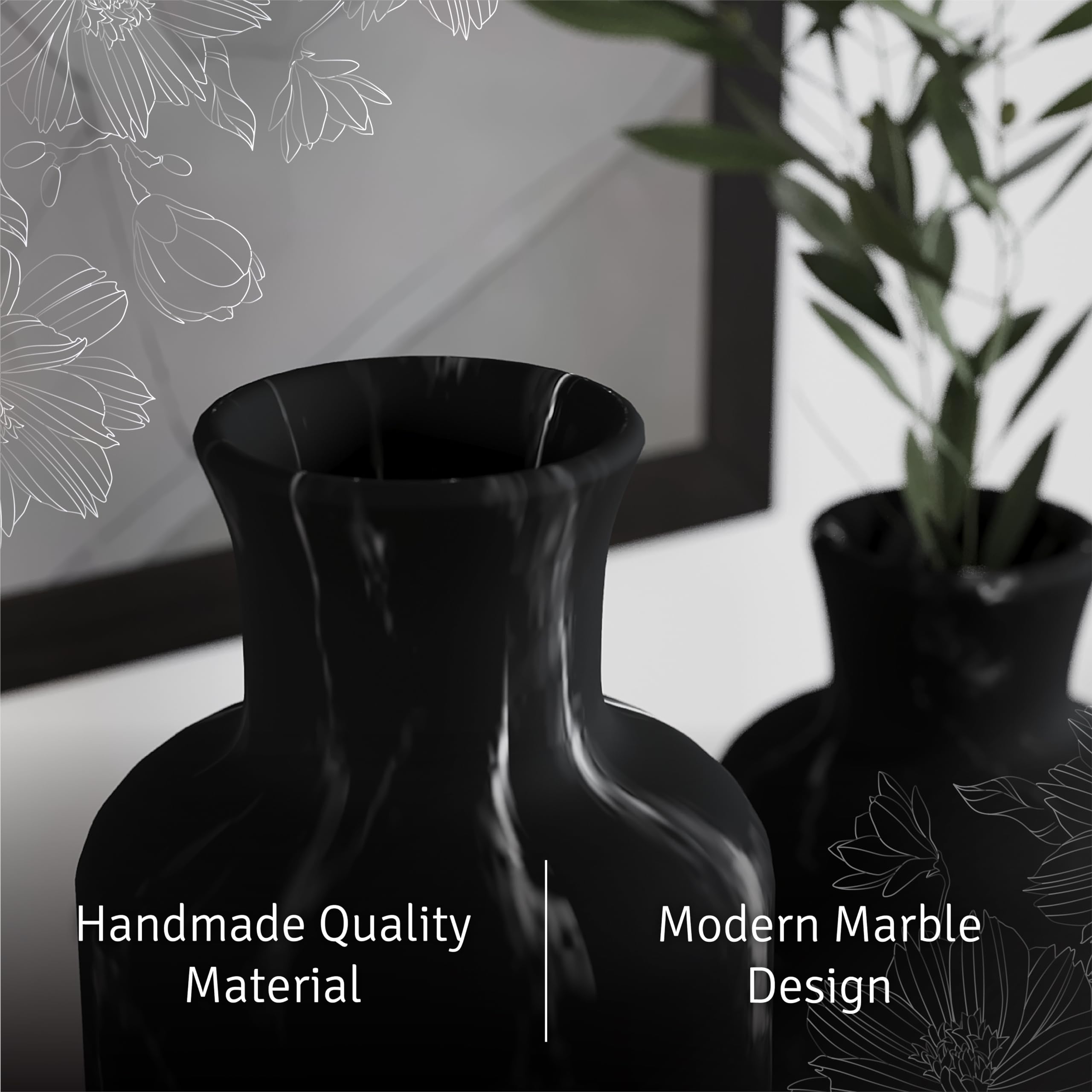Creative Scents Black Marble Look Vase Set with pampas grass on entry table for welcoming style