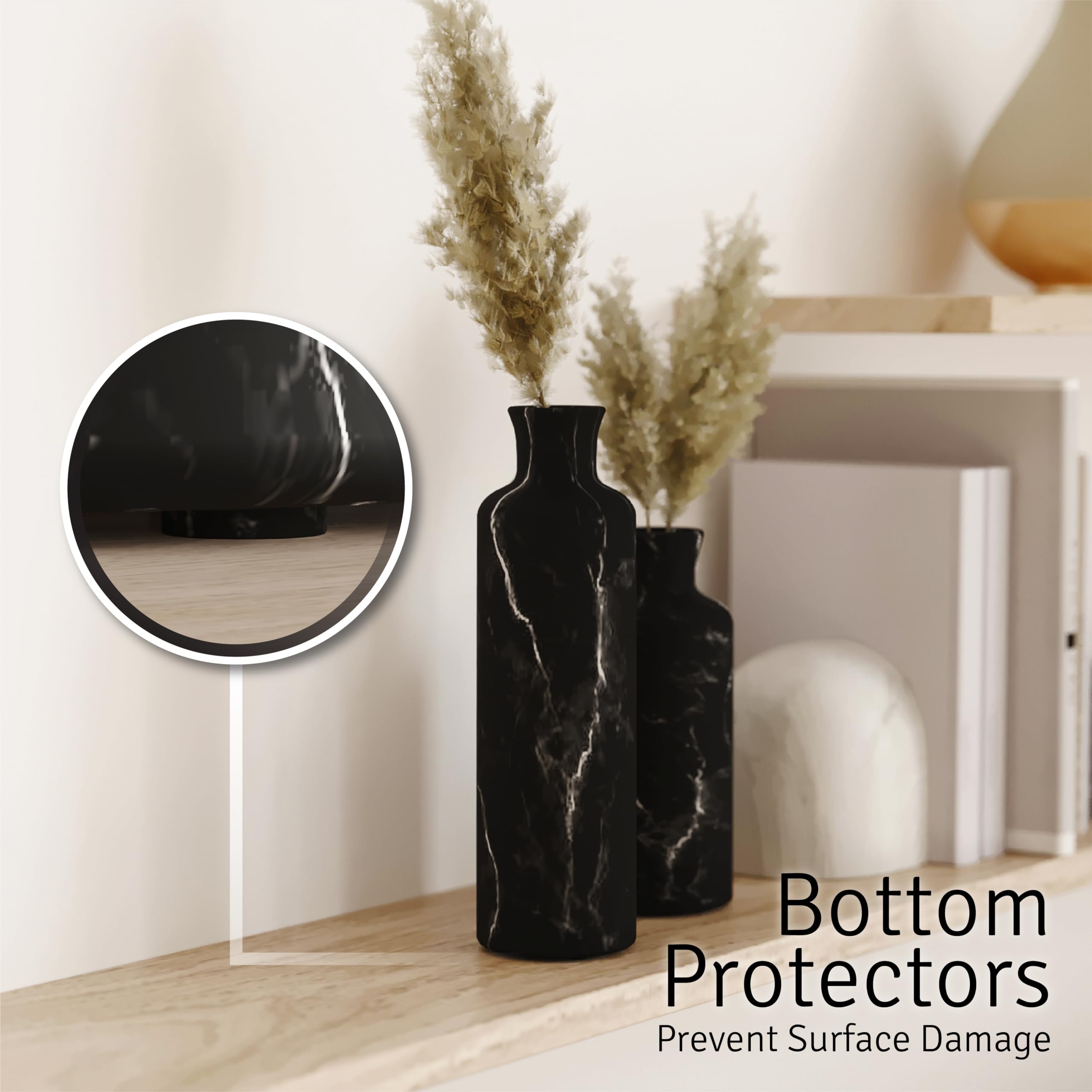 Creative Scents Black Marble Look Vase Set in living room corner for elegant shelf decor