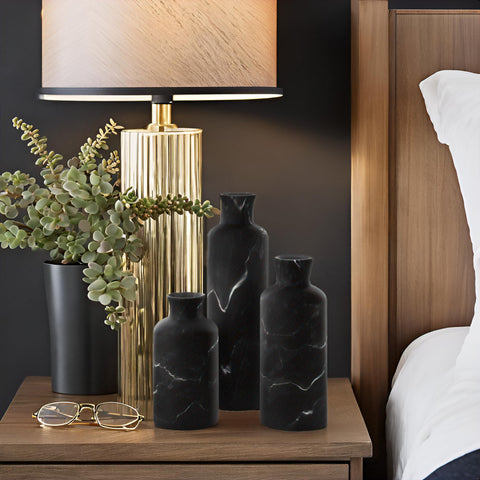 Creative Scents Black Marble Look Vase Set with bottom pads protecting surfaces