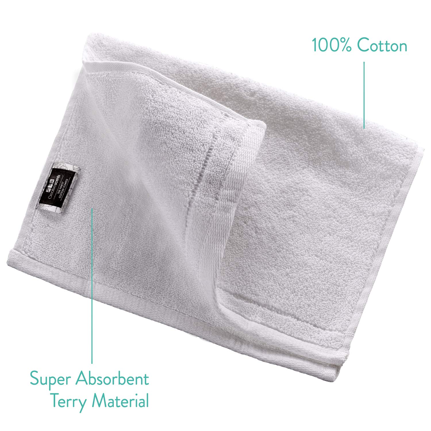 Creative Scents fingertip towels folded close-up, showing durable finished edges