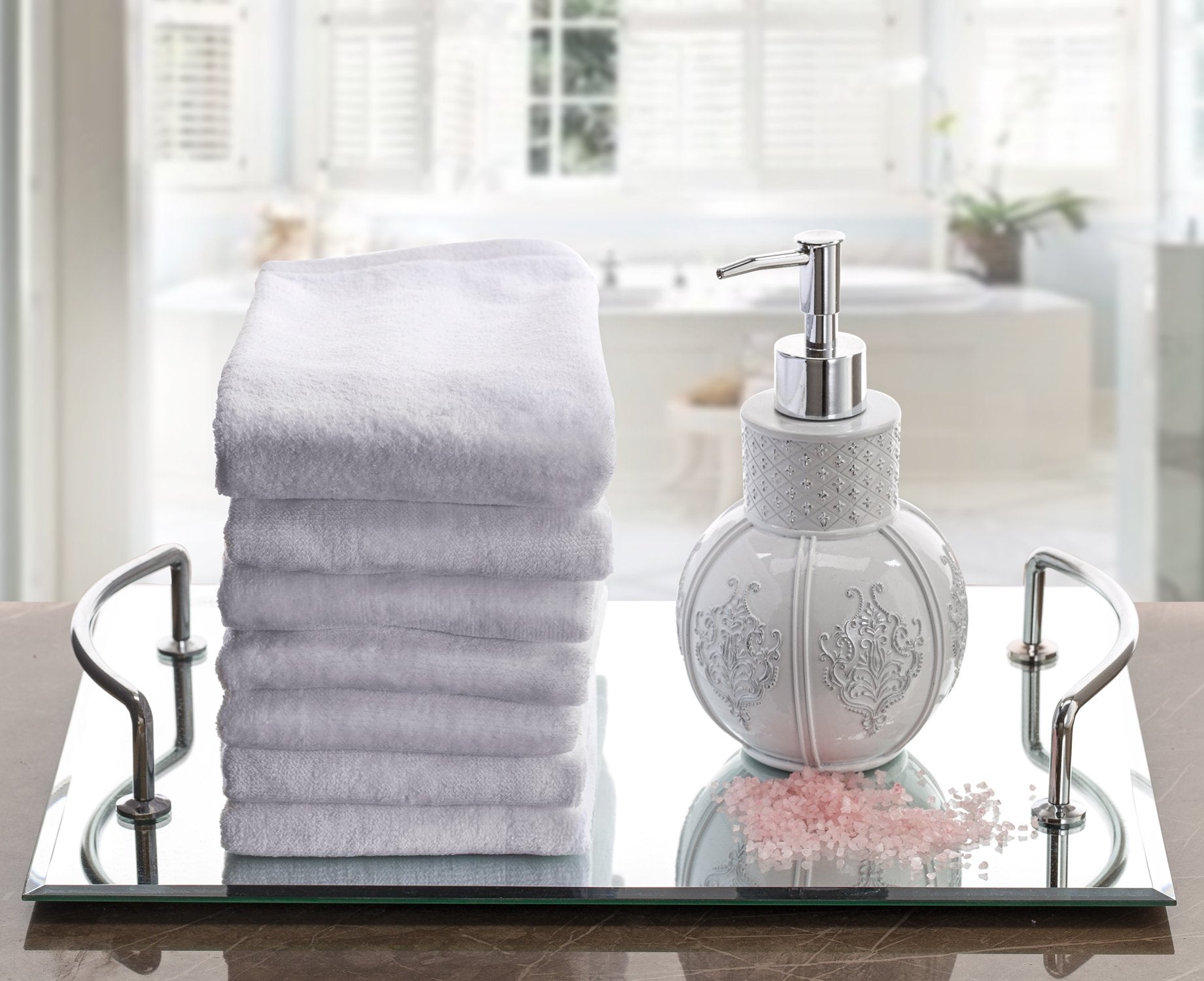Creative Scents fingertip towels folded in neat stacks, thick and absorbent