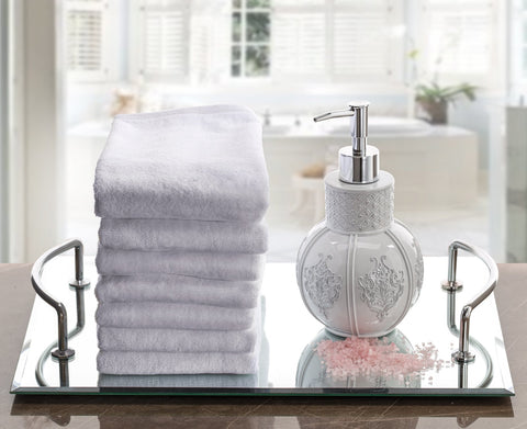 Creative Scents fingertip towels folded in neat stacks, thick and absorbent