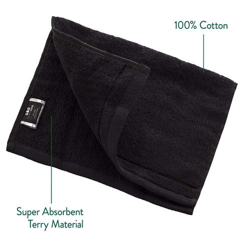 Creative Scents black cotton towels, 11 by 18 inches, compact and decorative.