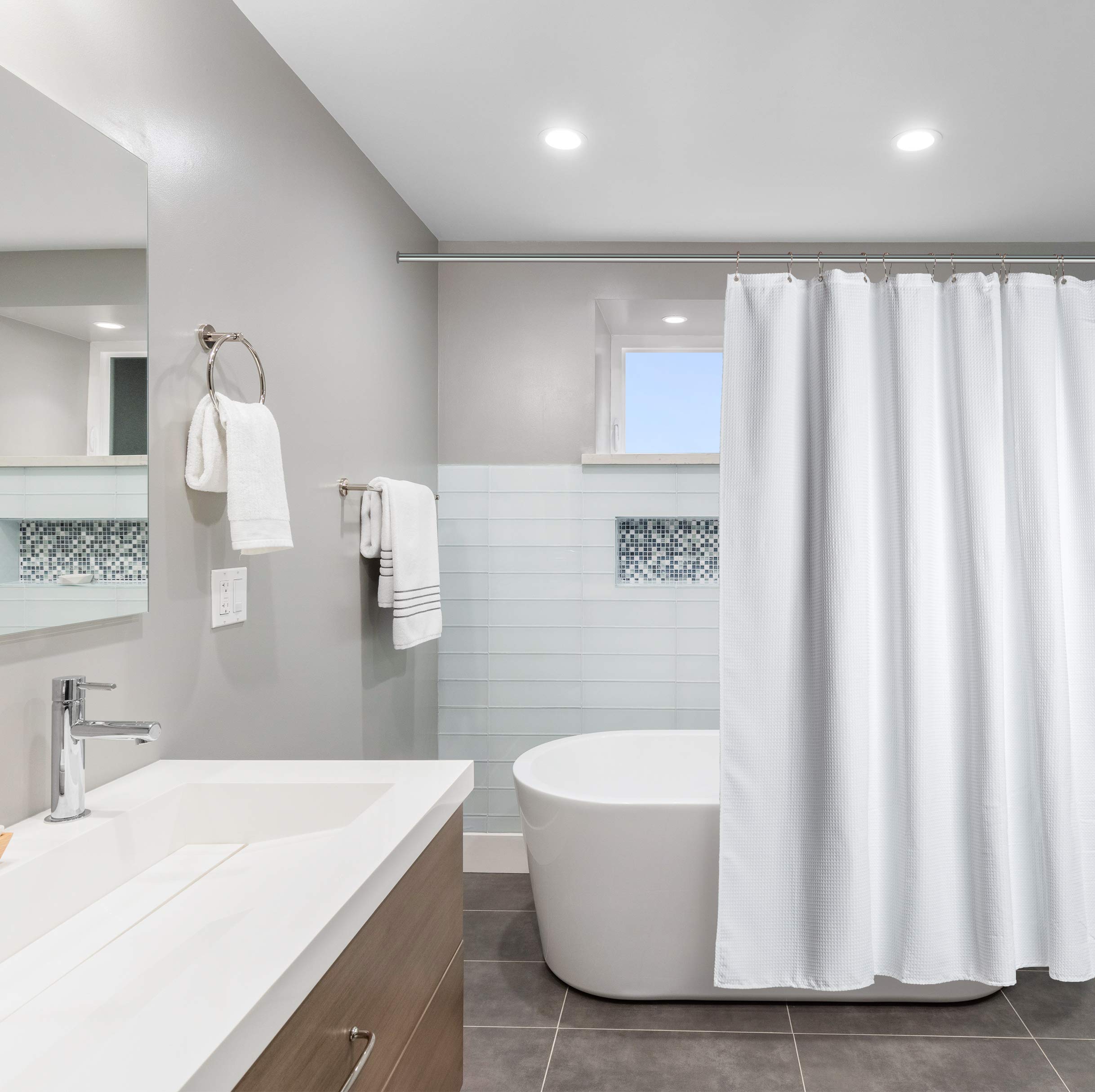 Creative Scents shower curtain close-up showing durable metal grommets.