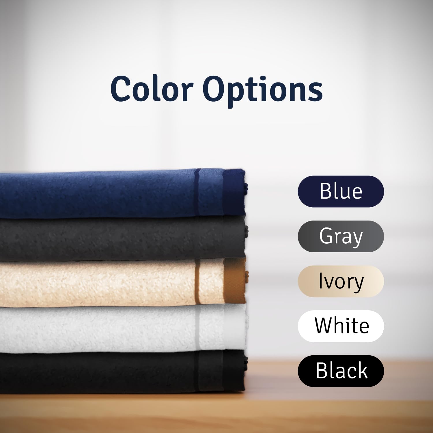 Creative Scents navy towels in a powder room setting, stylish and functional for everyday use.