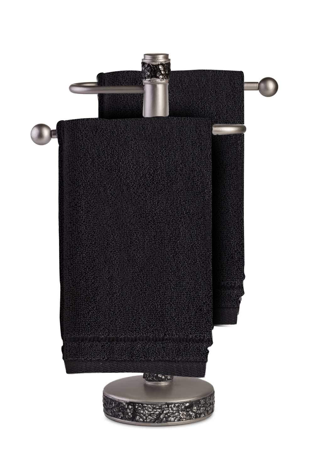 Creative Scents black towels brighten powder rooms with quick-dry convenience.
