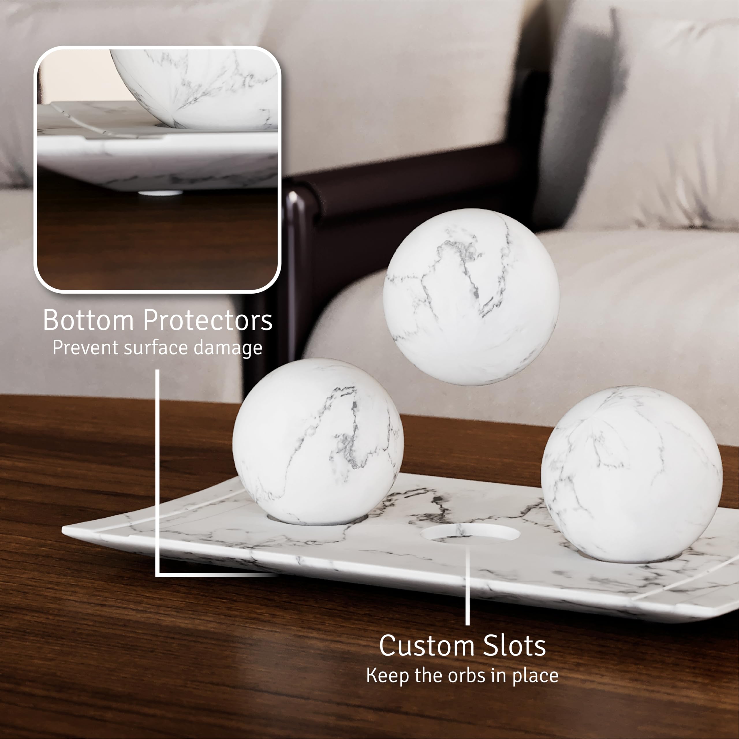 Creative Scents white marble orbs close-up showcase smooth texture and reflective surfaces.
