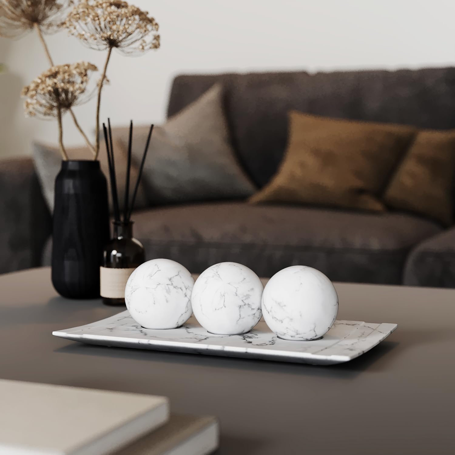 Creative Scents white marble tray on dining table accents gatherings with clean lines.