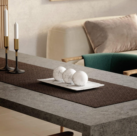 Creative Scents white marble tray and orbs assembled on a table evoke modern elegance.